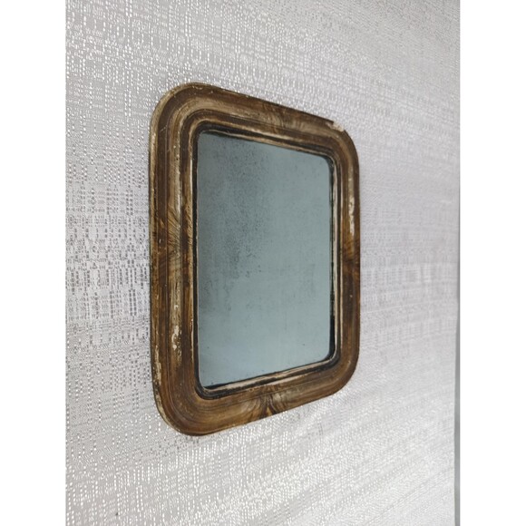 Antique Wall Mirror Louis Philippe Rounded Corners 13x10 19th Century - Picture 9 of 10